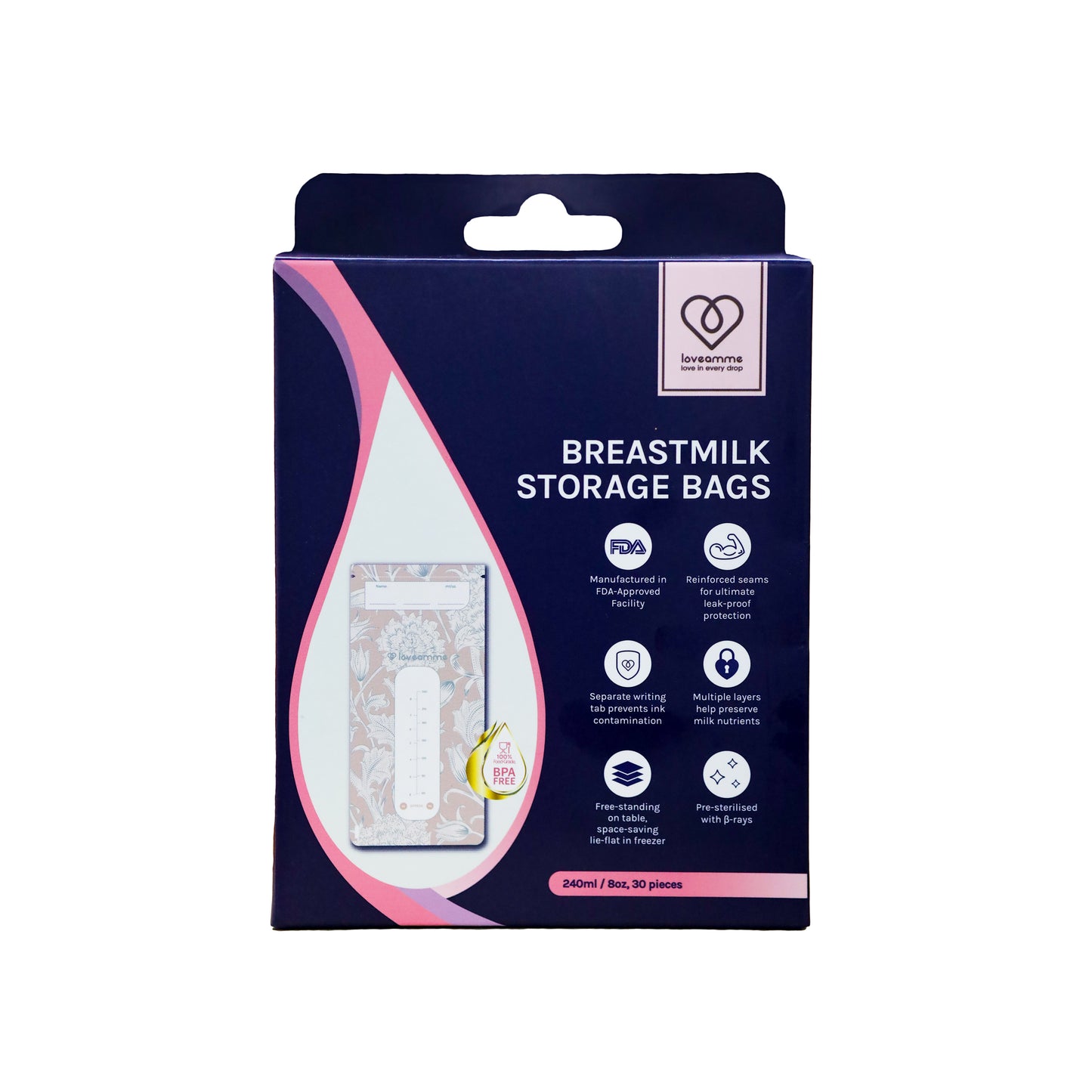 LoveAmme Breast Milk Storage Bags 240ml 30pcs