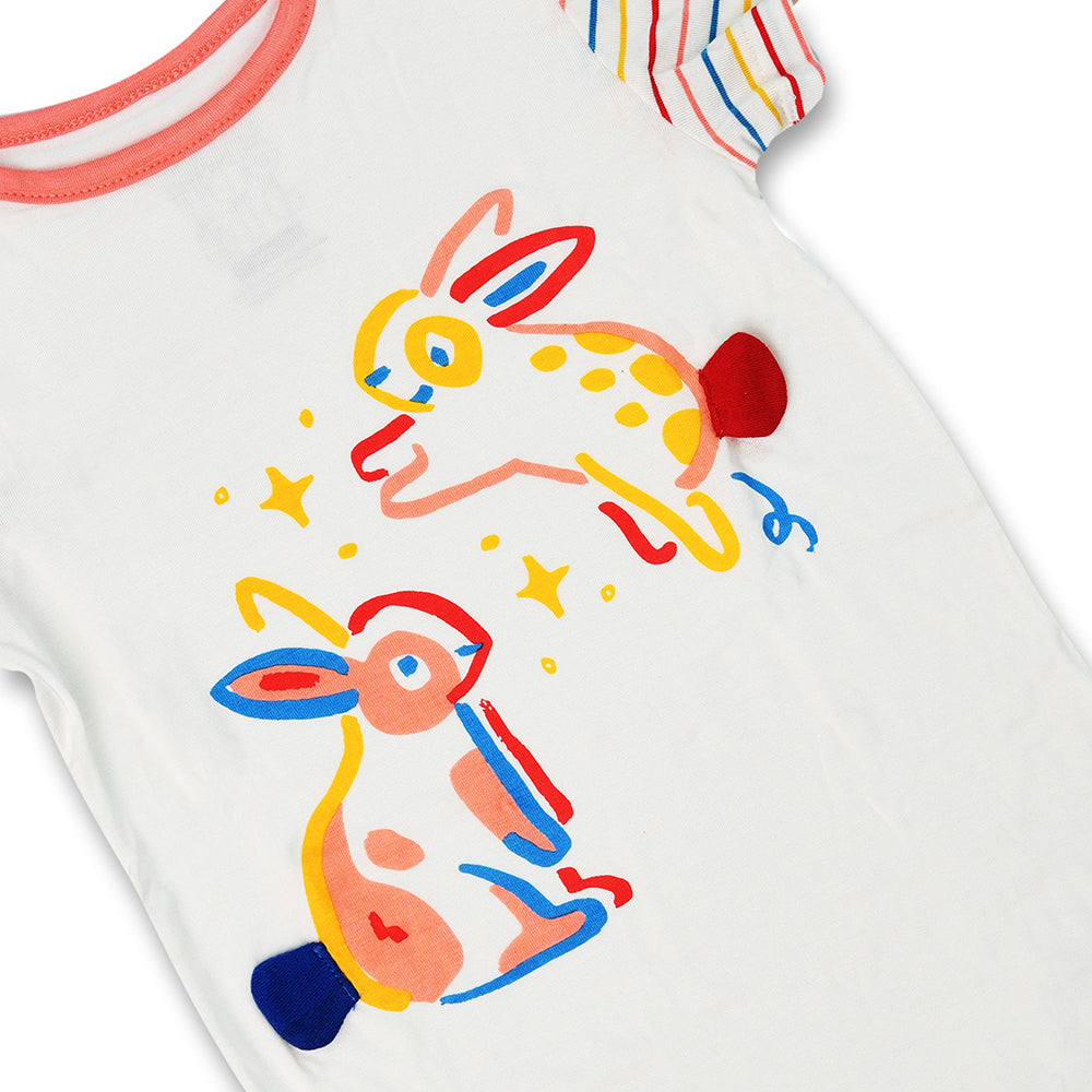 Not Too Big Bunny Shortsleeve Bamboo Rompers -2 Pack