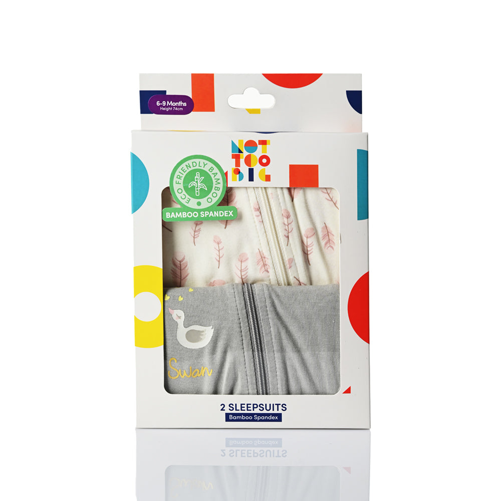 Not Too Big Swan Bamboo Sleepsuit - 2 Pack
