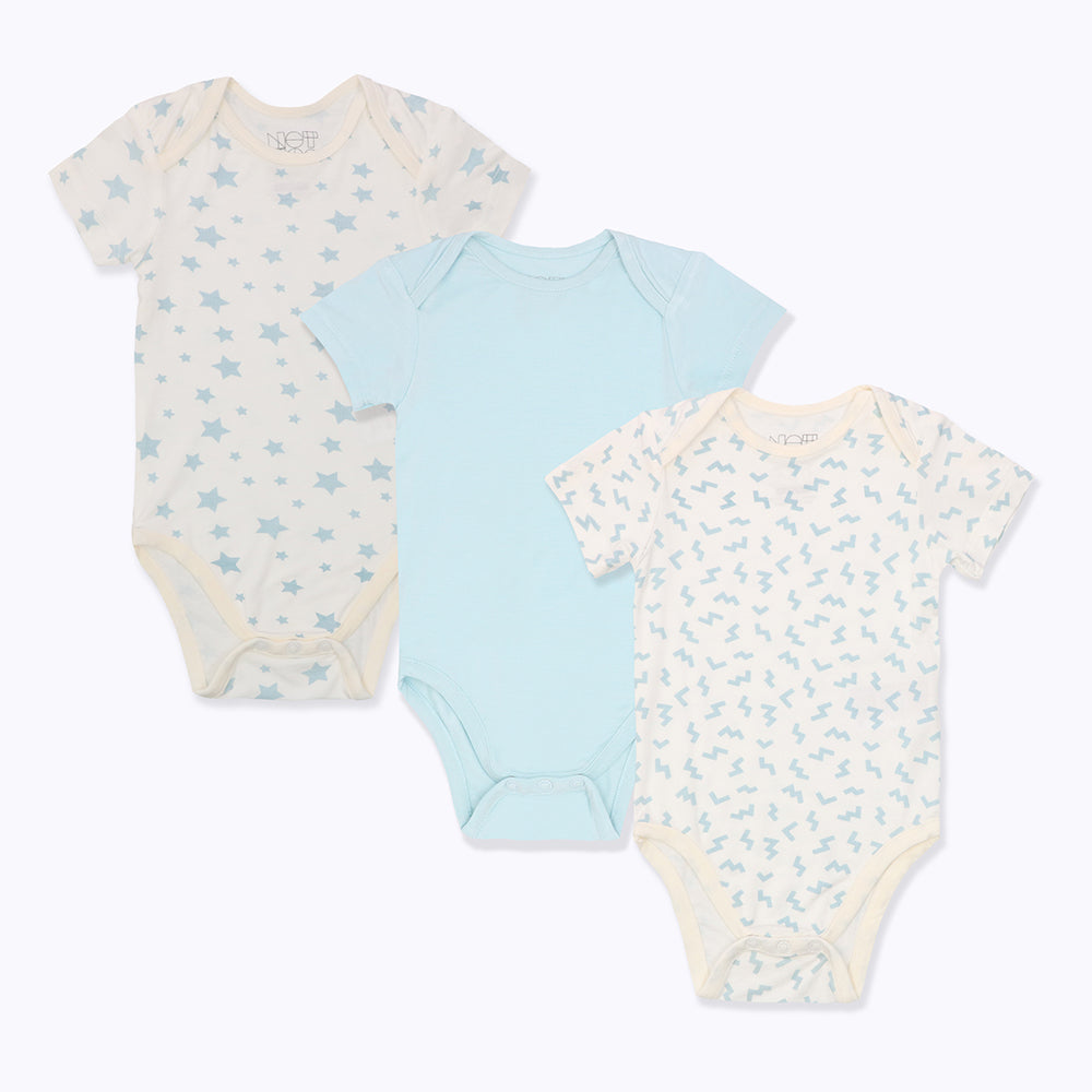 Not Too Big Blue Bamboo Short Sleeve Bodysuits - 3 Pack