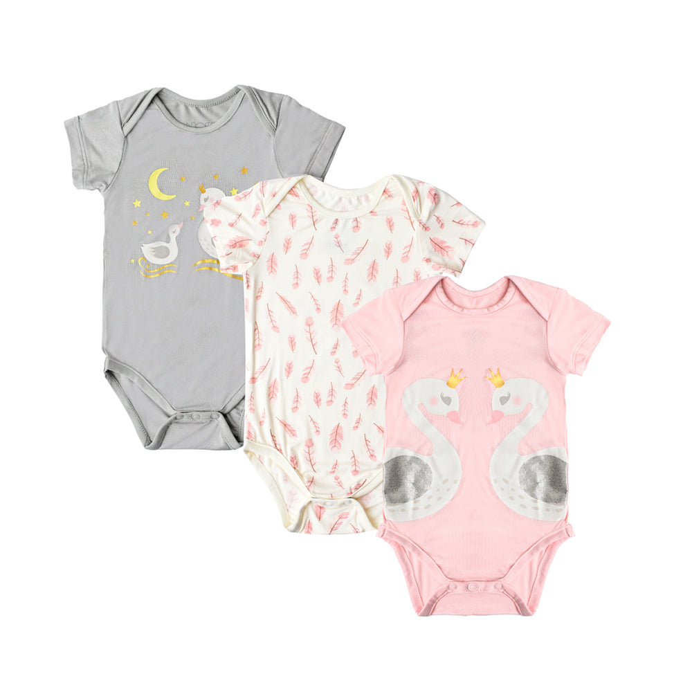 Not Too Big Swan Bamboo Shortsleeve Bodysuit - 3 Pack