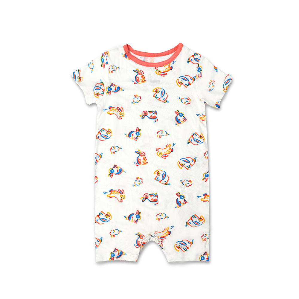 Not Too Big Bunny Shortsleeve Bamboo Rompers -2 Pack