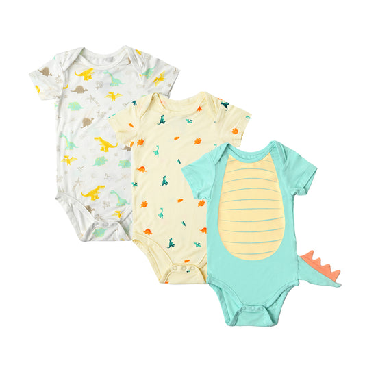 Not Too Big Party Dino Bamboo Shortsleeve Bodysuit - 3 Pack