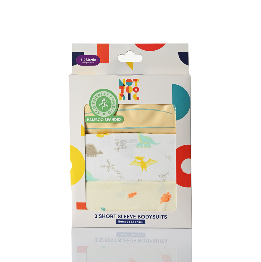 Not Too Big Party Dino Bamboo Shortsleeve Bodysuit - 3 Pack