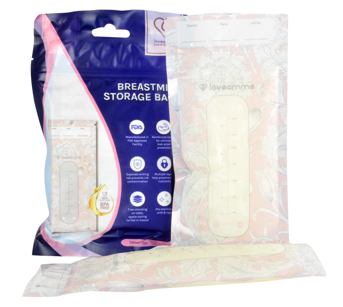 LoveAmme Breast Milk Storage Bags 240ml 30pcs